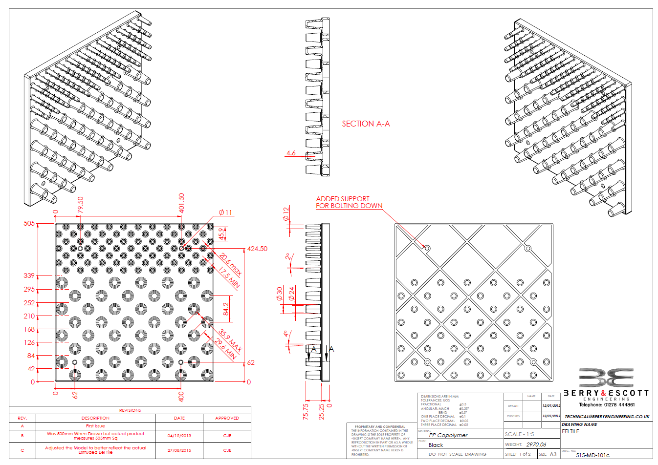 A technical drawing of the eel tile