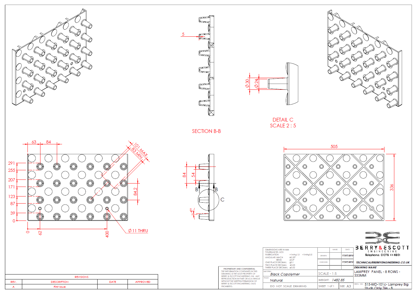 A technical drawing of the lamprey tile
